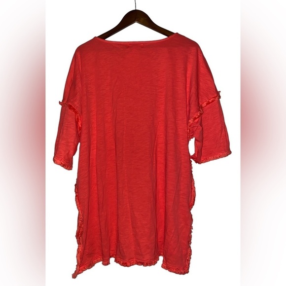 Umgee Women L Scoop Neck Half Sleeve Orange Fringe‎ Tunic Top Boho Peasant - Picture 2 of 7
